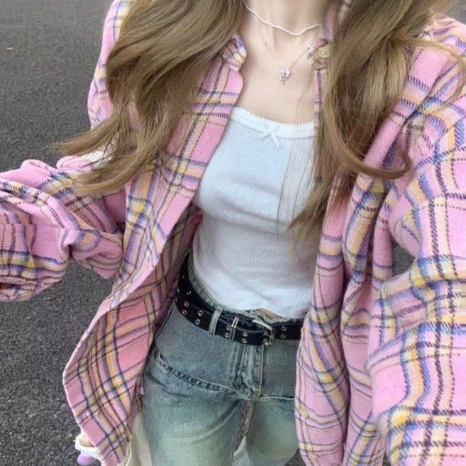 Seofst 여성 가을겨울 기모 체크셔츠 루즈핏 빅사이즈 아우터