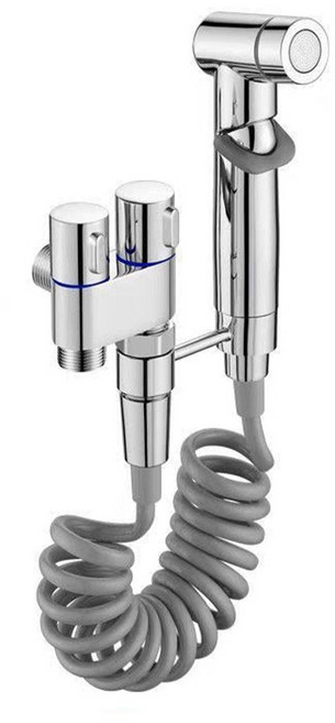 욕실 변기 다용도 청소 스프레이건 청소 호스 2구, 실버 스프레이건, 1개