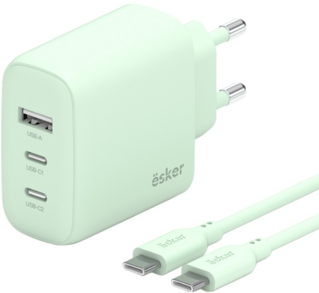 esker 65W 3포트 PD PPS GaN 고속충전기 + CtoC 고속케이블, 1개, 민트