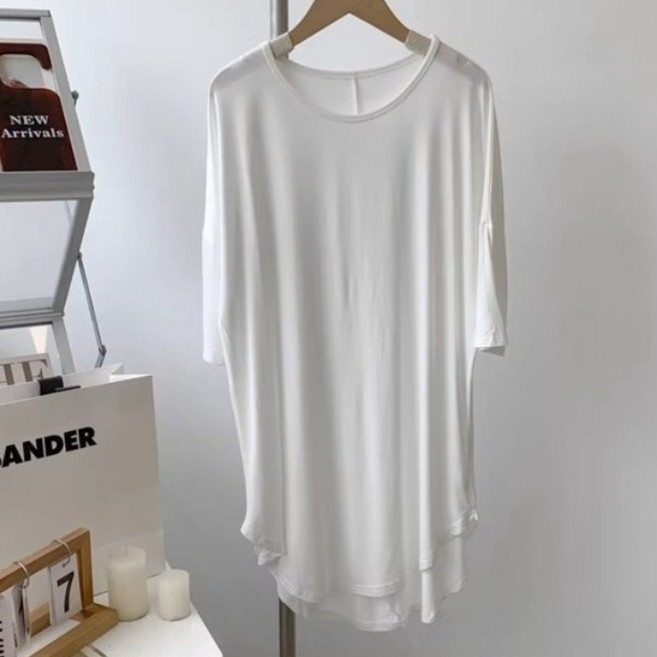 PLYU 힙커버 찰랑 모달 반팔 롱티셔츠