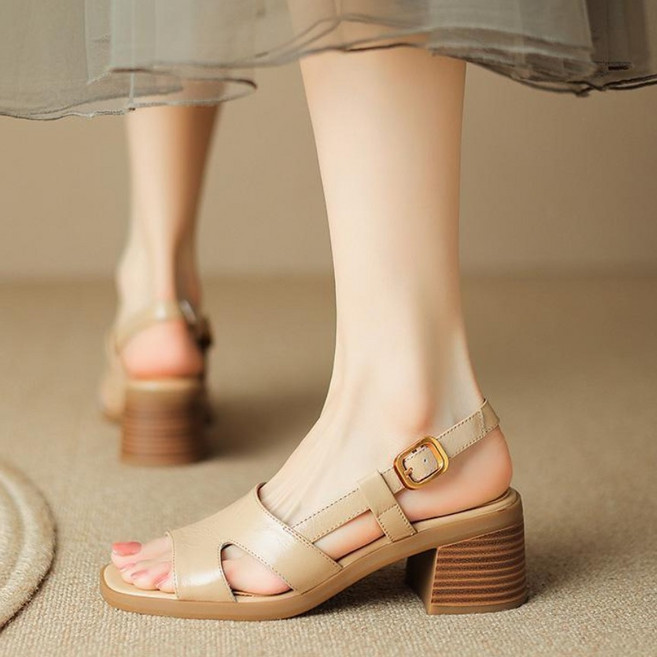 아이위크 여자 버클 스트랩 5cm 미들힐 슬리퍼 데일리 통굽 슬링백 샌들