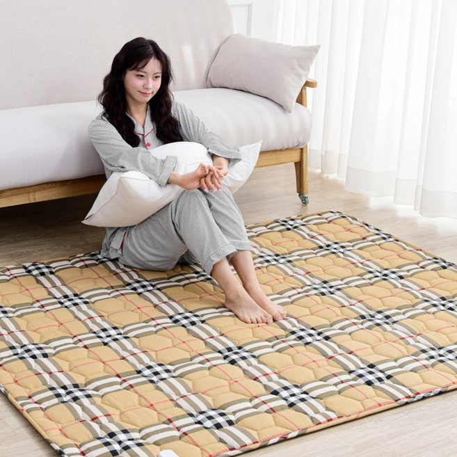 두툼한 국산 알러지케어 EMF 워셔블 인프레드 엠보 탄소매트 리빙캐슬, 무드 체크, 150 x 200 cm (퀸Q)