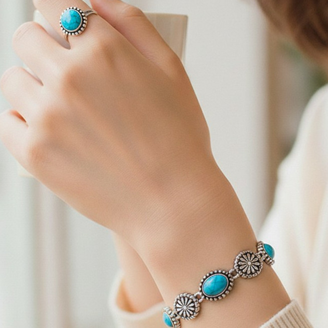 MSMULTIVERSE 여행 필수템 레트로 엔틱 빈티지 복고풍 에스닉 유니크 포인트 팔찌 반지 오픈 링 세트