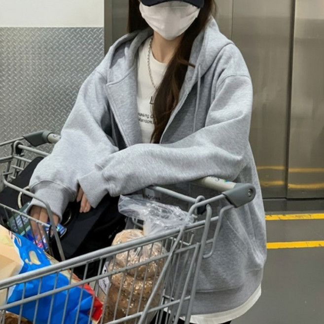 아루아 여성 오버핏 후드 집업