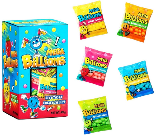 메가 빌리언즈 츄이캔디 120봉지입 대용량, 1박스, 480g