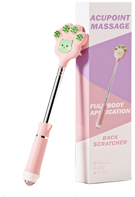 비브랜드 휴대용 등긁개 고양이 발바닥 마사지봉 효자손, 핑크, 1개