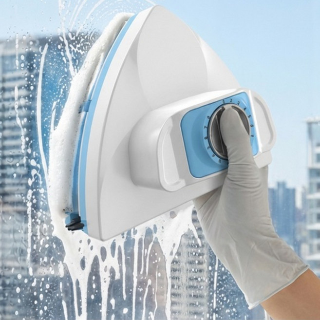 가정용 양면 창문 닦기 도구 유리 닦기 신기 고공 이중 창문 닦기 청소 용품 조절 가능, 화이트 블루는 5-25mm 두께의 유리에 적합, 1개