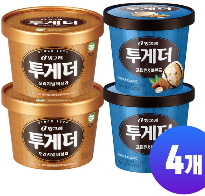 빙그레 투게더 아이스크림 (바닐라 2개 프럴린 2개), 1개, 3.22L