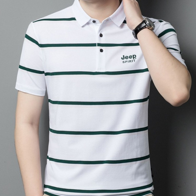 지프 스피릿 남자 티셔츠 새로운 짧은 소매 남성 폴 반팔 자수 스트라이프 티셔츠 남성용 반팔티 15669