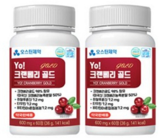오스틴제약 크랜베리 골드 식약처인증 HACCP 요로건강, 2개, 60정