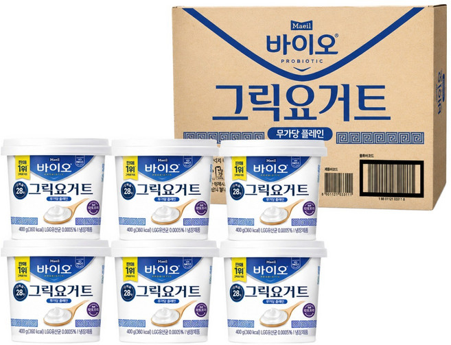 굿픽샵 매일 바이오 그릭요거트 무가당 플레인 2400g 대용량 냉장요거트+고급사탕증정, 6개, 400g