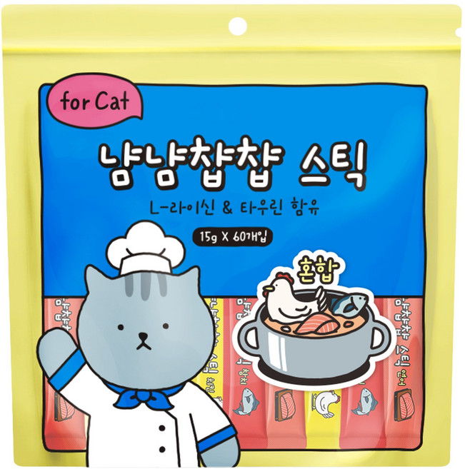 냠냠챱챱 스틱 짜먹는 고양이 대용량 간식, 15g, 60개, 혼합