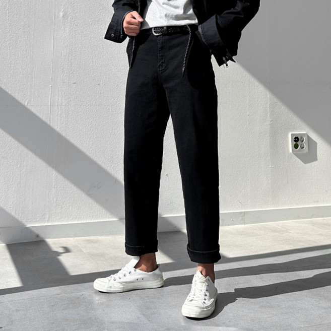 남자 남성 사계절 테이퍼드 핏 허벅돼 히든밴딩 스판 일자 청바지 데님 팬츠 빅사이즈