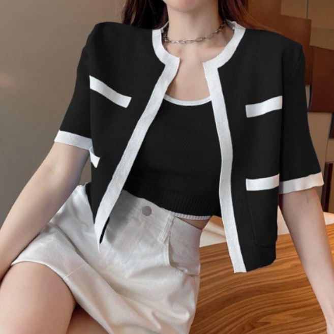 여성 여자 나시 탑 니트 반팔 가디건 세트 크롭탑