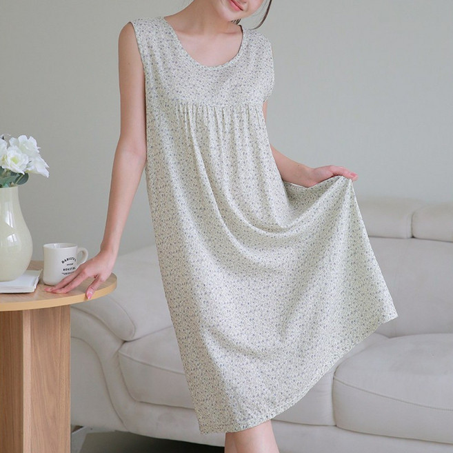 언더샤인 여성 홈웨어 순면 원피스잠옷 반팔 민소매