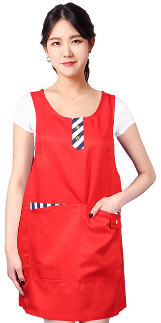 요양보호사 앞치마 요양원 재활병원 복지센터 어린이집 유치원 보육교사 식당 주방 레드 원피스 앞치마 단체 문구 인쇄 자수, AE123 빨강L, 1개