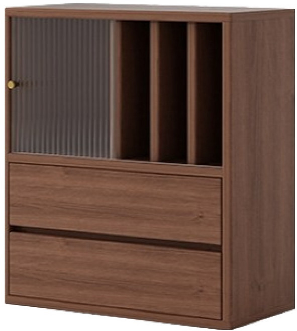 서랍수납장 600 거실 침실 선반 수납장 다용도 아크릴 도어 선반장 베란다 홈카페 3단 서랍장, 월넛 색상 A