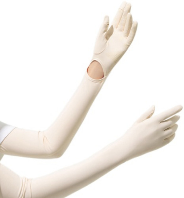 자외선 차단 투웨이 미끄럼방지 풀커버 쿨토시 팔토시 골프 여성, 화이트베이지, 1개