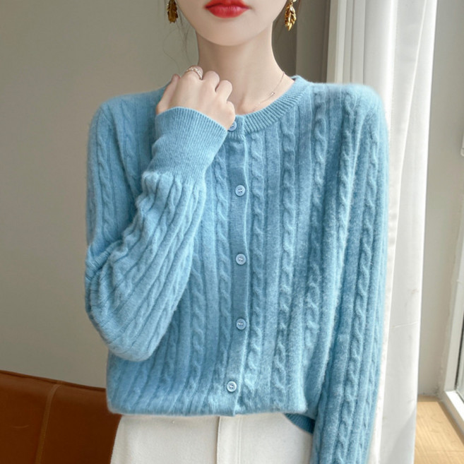 MS HOME 라운드 꽈배기 니트 가디건 데일리 여성용