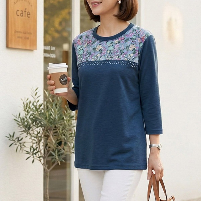 [엄마옷 로즈맘] 유네잔꽃라운드티셔츠