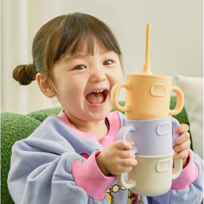 국내생산 아이냠 3in1 실리콘 스파우트 빨대컵 자기주도 양손컵, 옐로우, 1개, 200ml