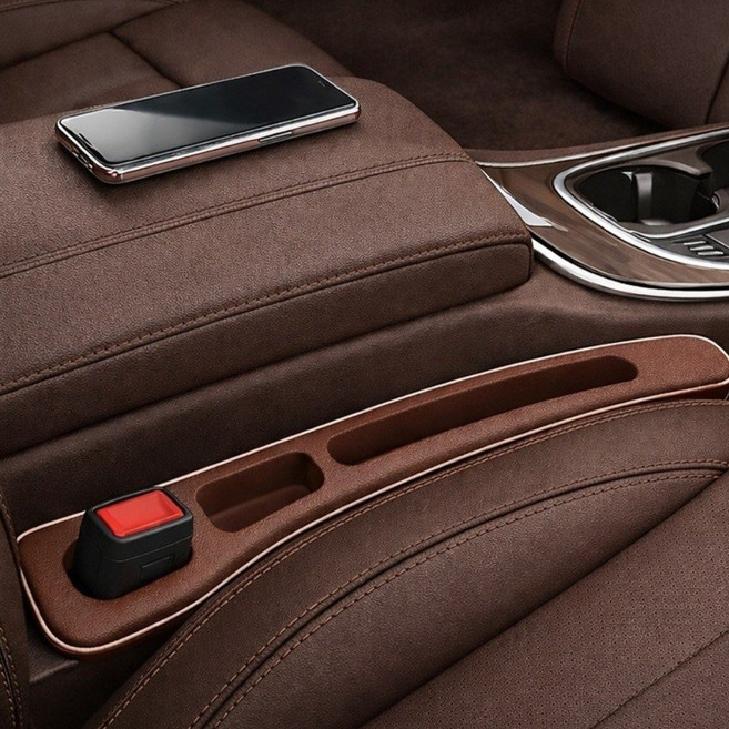 제이에스고 자동차 시트 틈새쿠션 휴대폰 빠짐 방지 콘솔 틈새막이 사이드 포켓 2P, 브라운 2개, 1세트