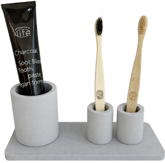 딜라이트홈 규조토칫솔홀더2개&치약홀더1개&트레이 칫솔꽂이 양치정리, 1세트, 라이트그레이