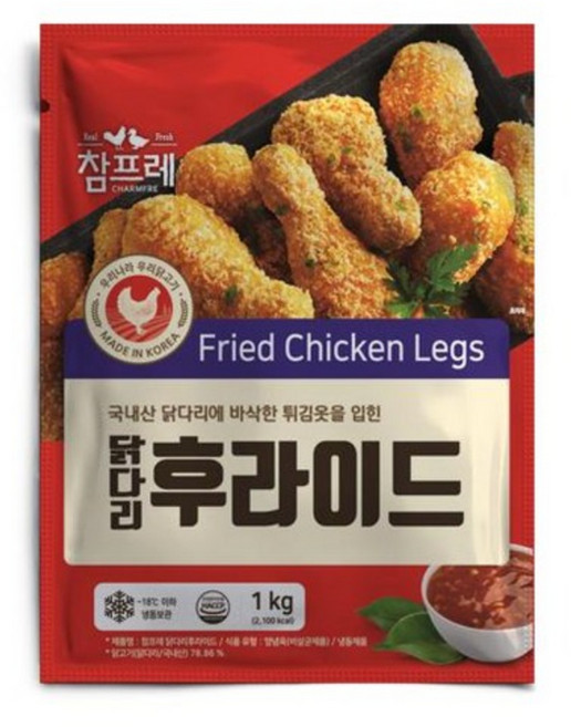 당일발송 국내산 닭다리 참프레 바삭한 닭다리 후라이드 1kg, 4개