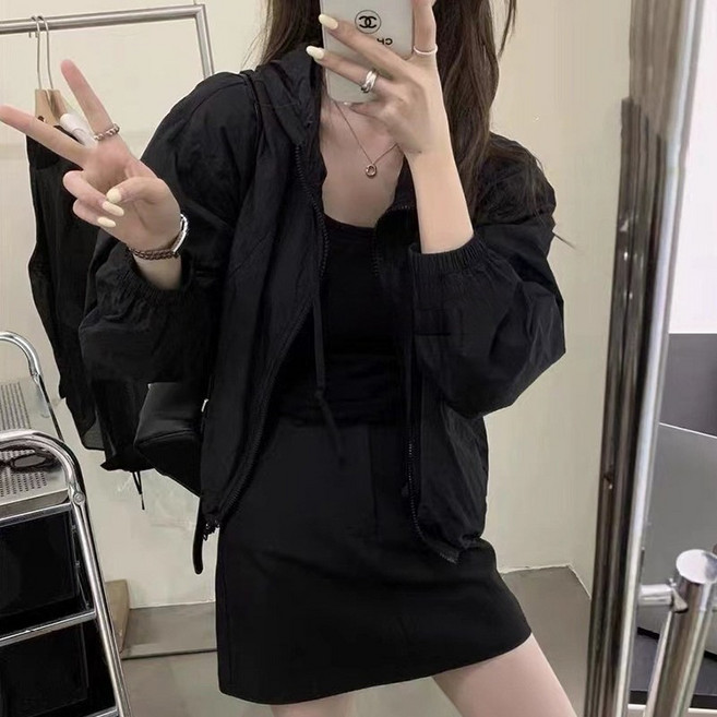 韓版薄款防曬外套, 黑色