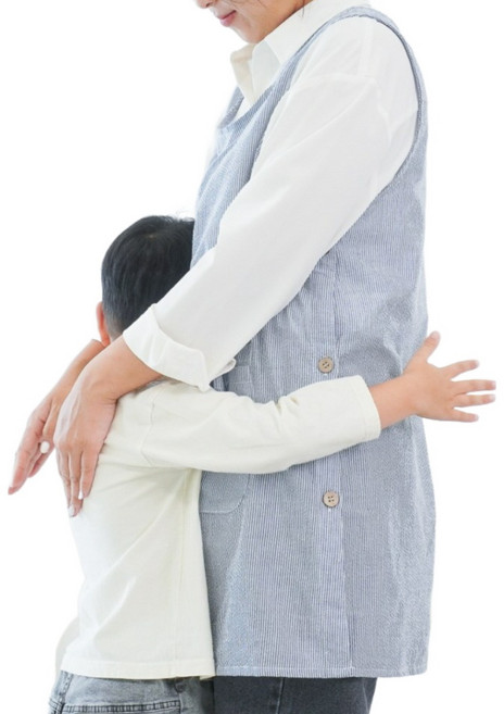 토이토 시어서커 스트라이프 앞치마 주방 어린이집 교사, 1개, 블루 FREE