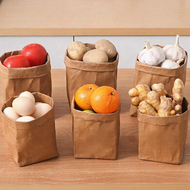 하네사 튼튼종이백 냉장고 정리 워셔블 야채 보관 수납 바구니, 베이지 L, 2개