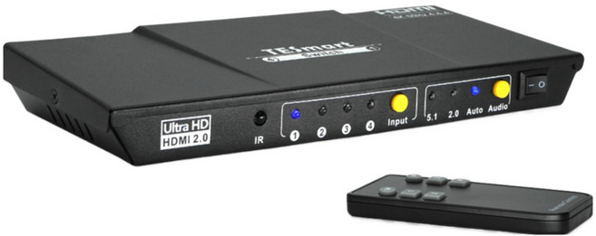 티이스마트 4:1 HDMI 2.0 선택기 4포트 셀렉터 스위치, 4:1 HDMI 2.0 선택기 4K@60Hz