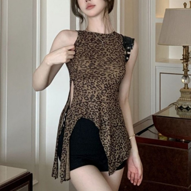 유니픽 여성 여름 호피 패턴 민소매 탑+숏팬츠 패셔너블 캐주얼 스타일cc