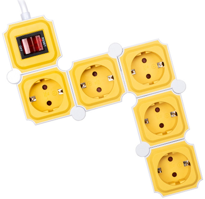 테트리스 고용량 디자인 절전 멀티탭 5구, 3m, Yellow + White, 1개