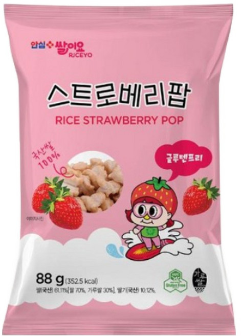 [글루텐프리] 우리쌀로만든 쌀이요 스트로베리팝 대용량세트, 7개, 88g