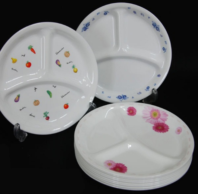 CORELLE 정품코렐 삼절안주접시 나눔접시 삼절판 원형접시 삼절접시 식판 압축강화유리, 백합(삼절판/소), 1개