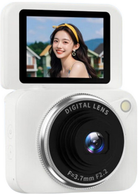 빈티지 디카 디지털 180도 회전 화면 휴대용 여행용 감성 소형 카메라, SD 64GB(화이트)