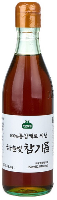 푸디헤븐 100% 통참깨 진하고 고소한 하늘빛 참기름, 1개, 350ml