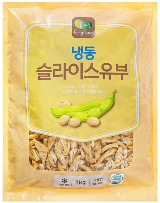 콩다움 국내제조 냉동 유부 슬라이스 1kg 우동 김밥 고명 유부채, 1개