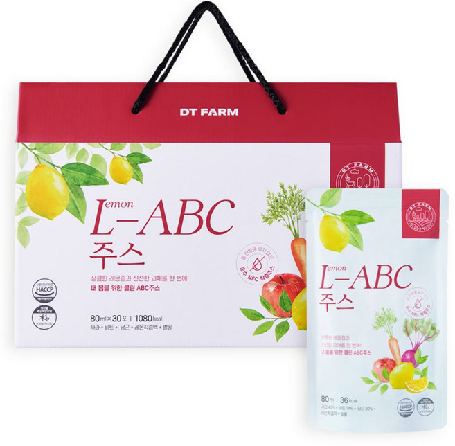 디티팜 레비씨 레몬즙 ABC주스 NFC저온착즙 사과 비트 당근 클렌즈 건강주스 6BOX(180포), 180개, 80ml