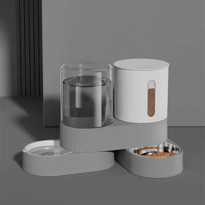 PETTOO 반려동물 대용량 2400ml 반자동급식기 식수투입 투인원 360도 회전, 1개, 그레이/55, 2.4L