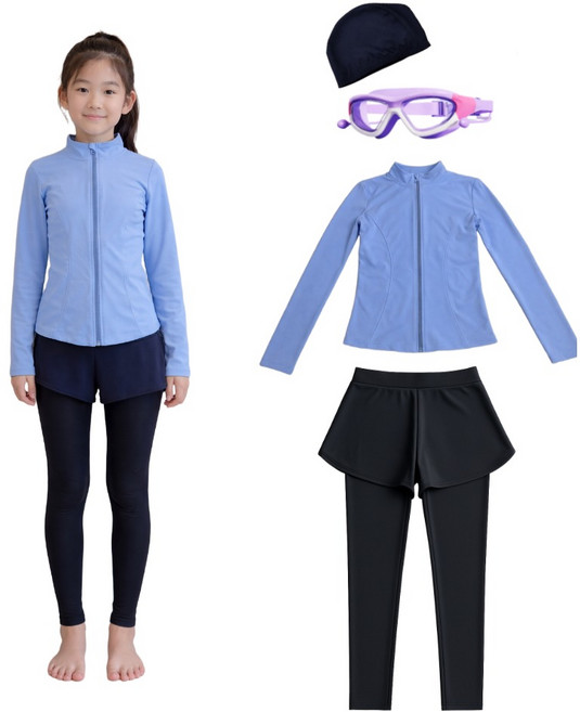 에이드스튜디오 여아 주니어 소프트핏 파스텔 집업수영복 4종세트