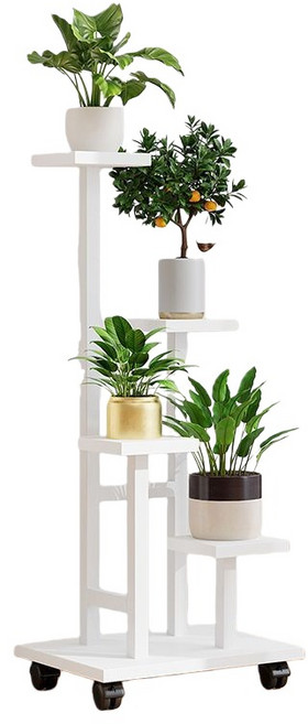 AMEGA 거실 화분 정리대 이동식 베란다 꽃꽂이, 화이트, 4단