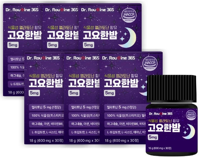 닥터루틴365 식물성 멜라토닌 고요한밤 5mg, 6개, 30정 - 쿠팡