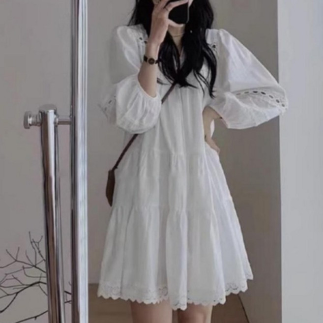 ZAJA 여성 화이트 퍼프 소매 셔츠 롱 원피스 봄가을 데일리룩