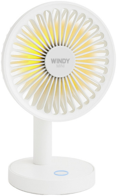 윈디 미니 탁상용 선풍기 사무실 독서실 무소음 캠핑 무드등, 화이트