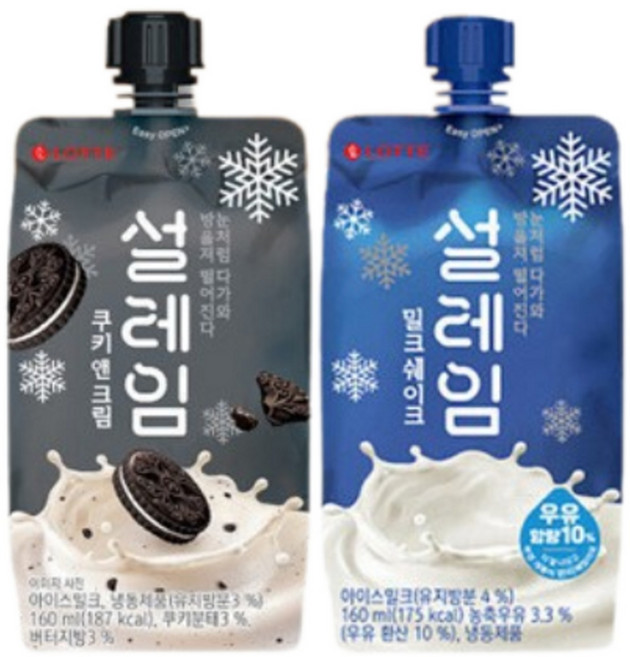 롯데 설레임 밀크 쿠키앤크림 12개씩 총 24개 초등 중등 간식 학원 유치원 사무실 새참, 160ml