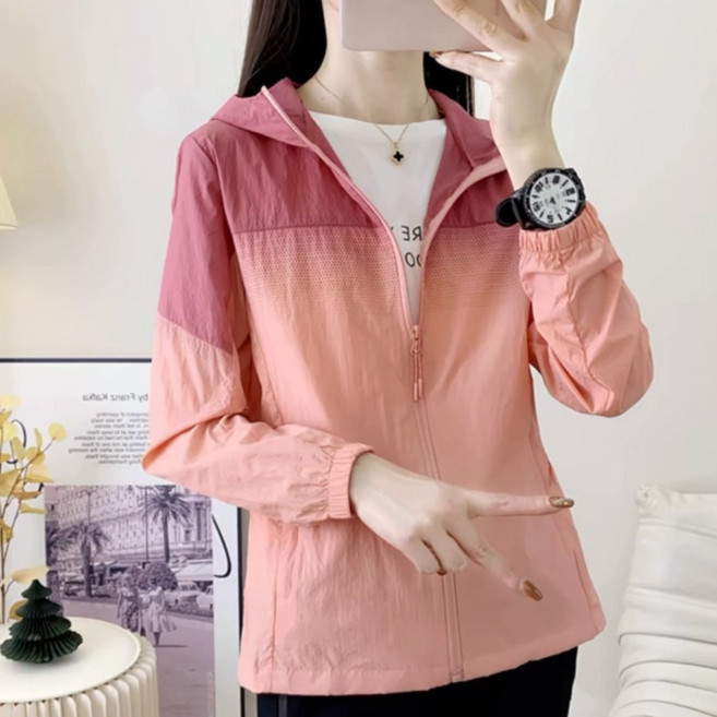 루스리더 여성 집업 후드 그라데이션 바람막이 자켓 M17