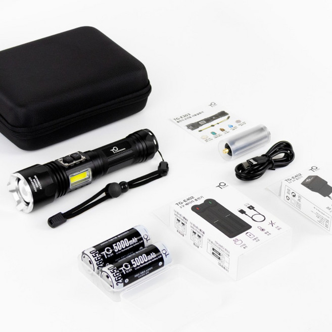 TG전자 풀세트 XHP360 LED 손전등 충전식 후레쉬 써치 라이트 휴대용 해루질 등산 낚시 자전거 랜턴 서치 후레시 TG-E303F, 1개, black