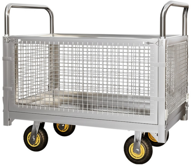 헤비카트 대형 접이식 망카트 창고 바스켓 롤테이너 끌차 물류 철장 수레, 6인치 비콘 휠